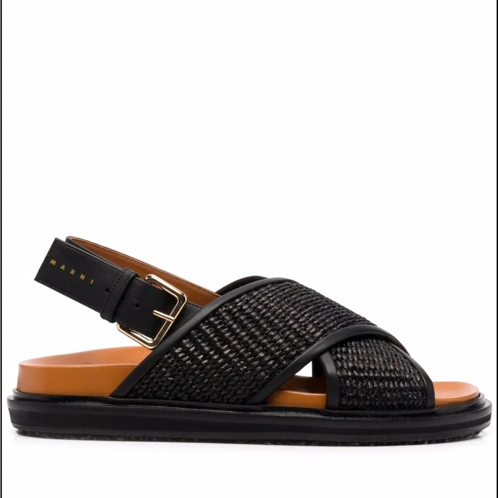 Marni Fussbett Raffia Sandals in All Black size EU 36